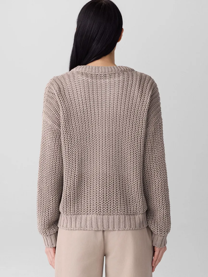 Eileen Fisher Peruvian Organic Cotton Cord Crew Neck Top in Wheat