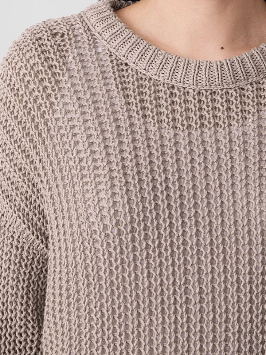 Eileen Fisher Peruvian Organic Cotton Cord Crew Neck Top in Wheat