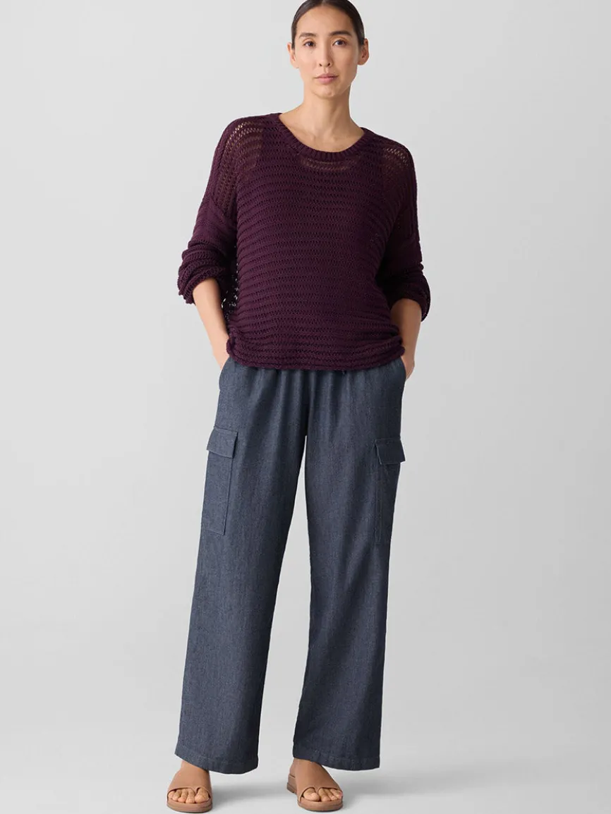 Eileen Fisher Peruvian Organic Cotton Cord Crew Neck Top in Blackberry