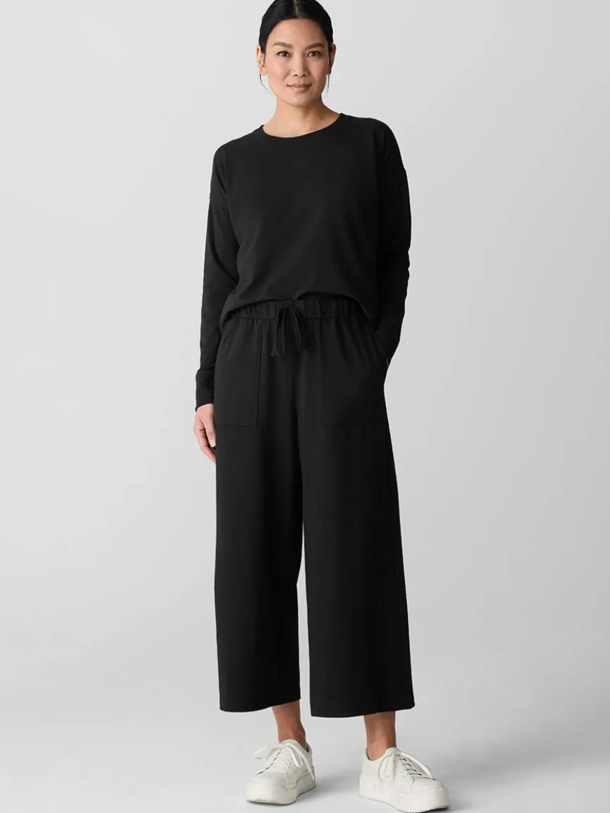 Eileen Fisher Pima Cotton Stretch Jersey Wide-Leg Pant in Black