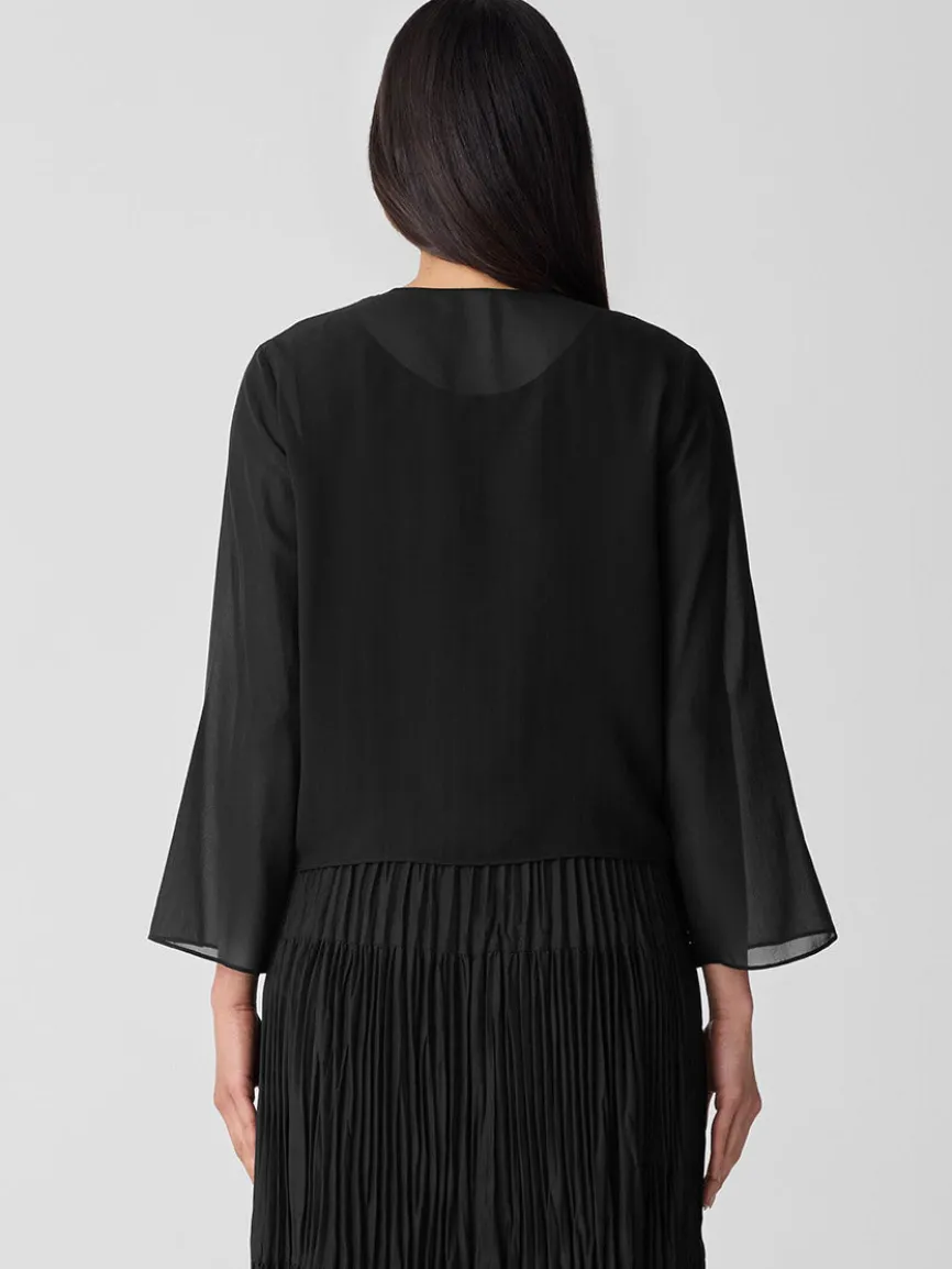 Eileen Fisher Sheer Silk Georgette Tie Jacket in Black
