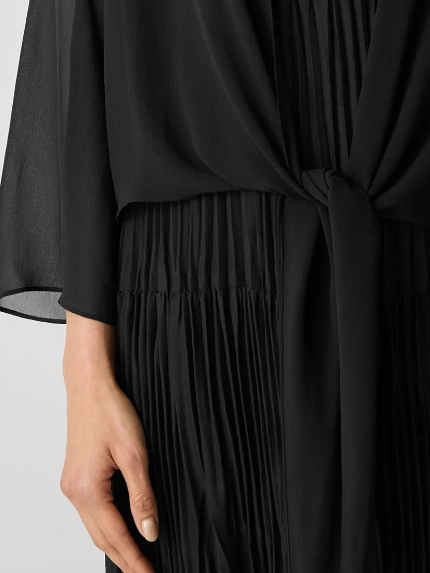 Eileen Fisher Sheer Silk Georgette Tie Jacket in Black