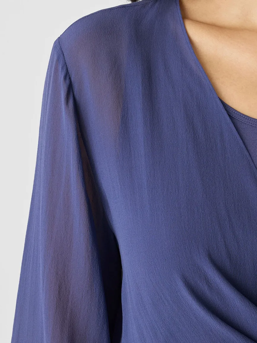 Eileen Fisher Sheer Silk Georgette Tie Jacket in Bluette
