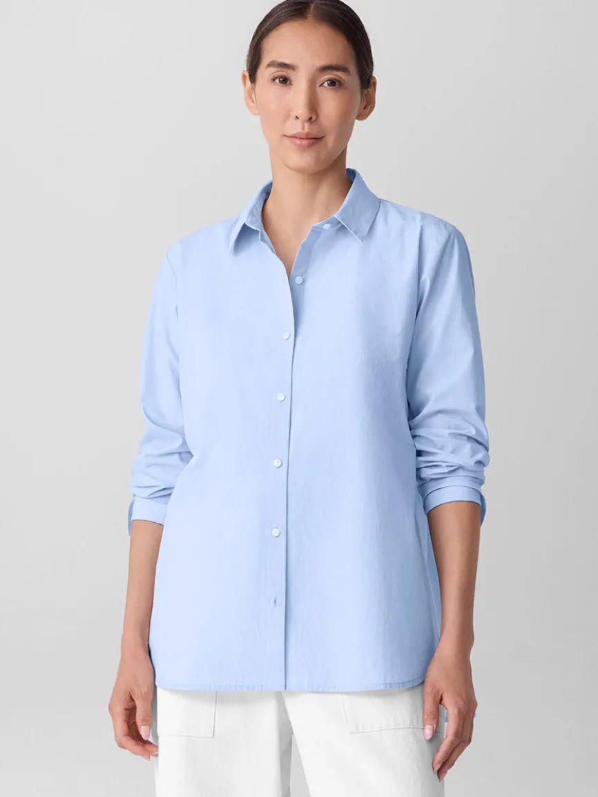 Eileen Fisher Striped Poplin Classic Collar Shirt in Myrtle