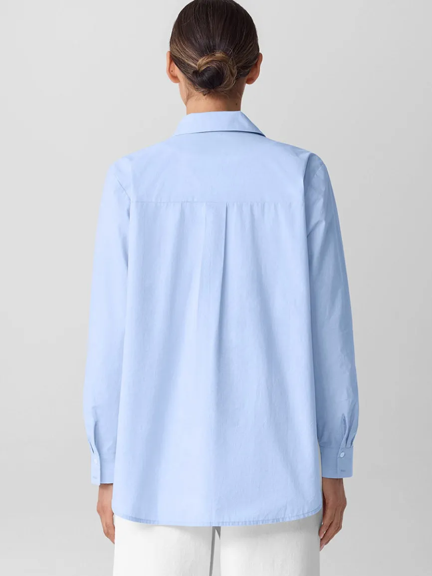 Eileen Fisher Striped Poplin Classic Collar Shirt in Myrtle