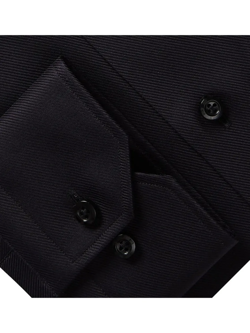 Emanuel Berg Black Textured Twill Casual Dress Shirt