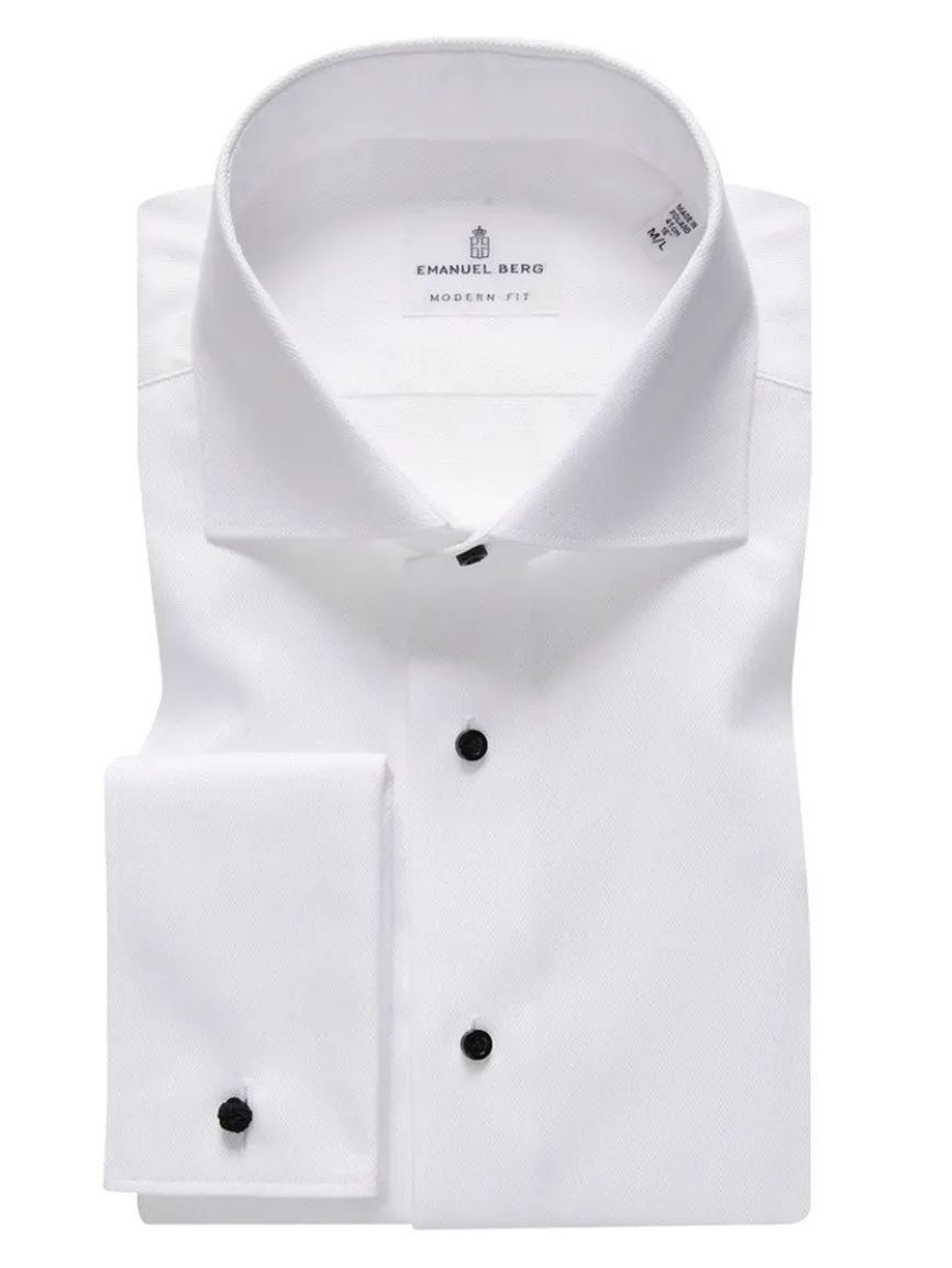 Emanuel Berg Formal Dress Shirt in White James Bond Collar