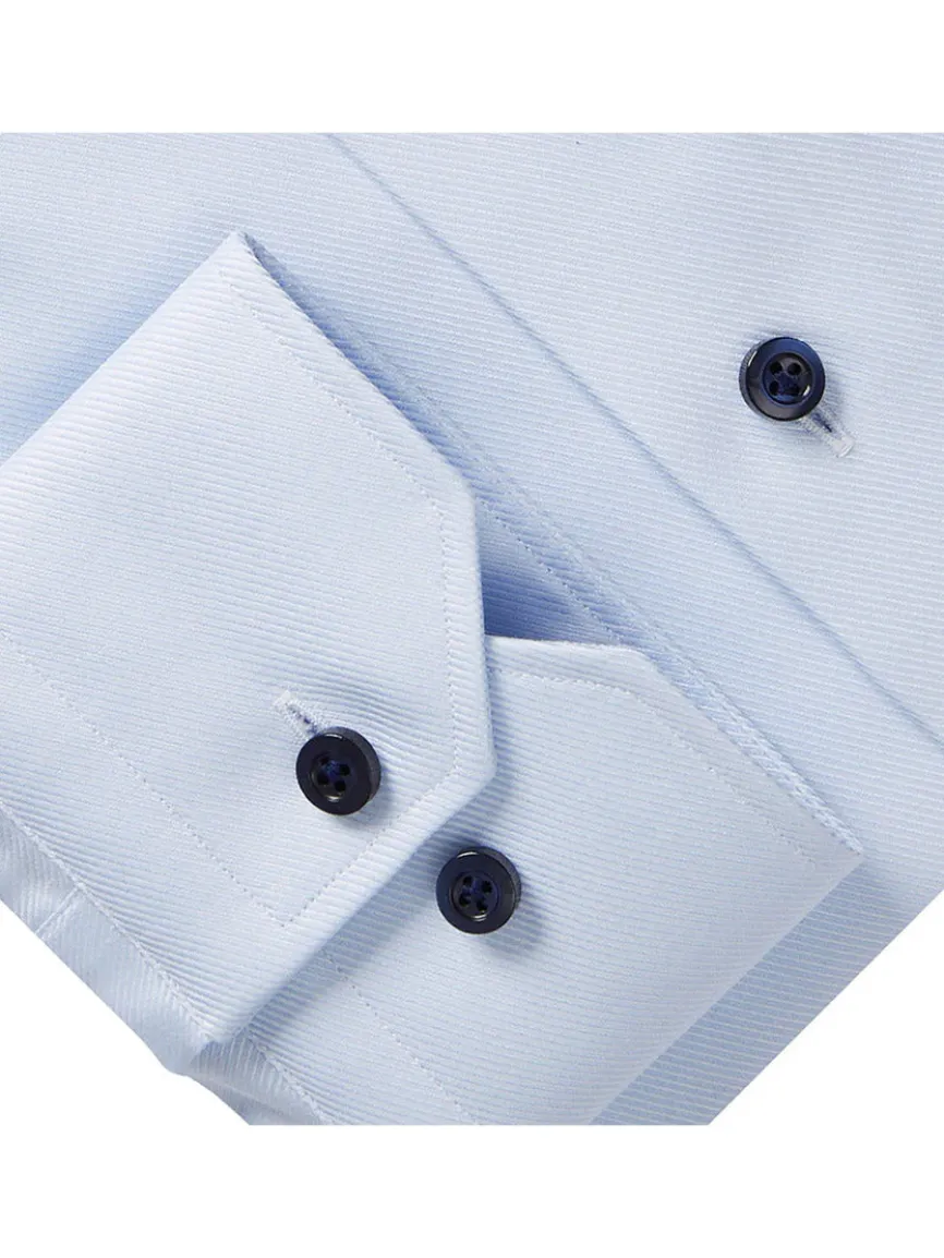 Emanuel Berg Modern Fit Dress Shirt in Powder Blue Textured Twill with Navy Buttons