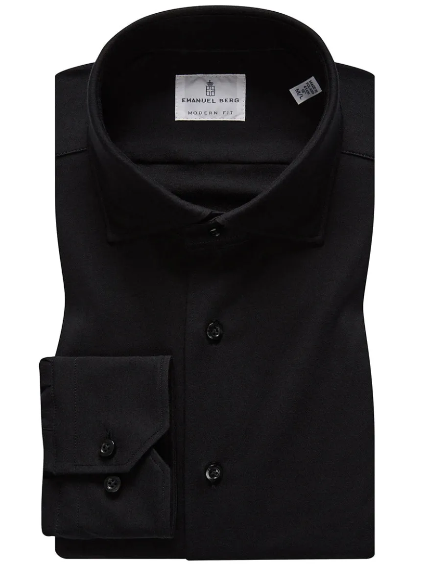 Emanuel Berg Modern 4Flex Stretch Knit Dress Shirt in Black