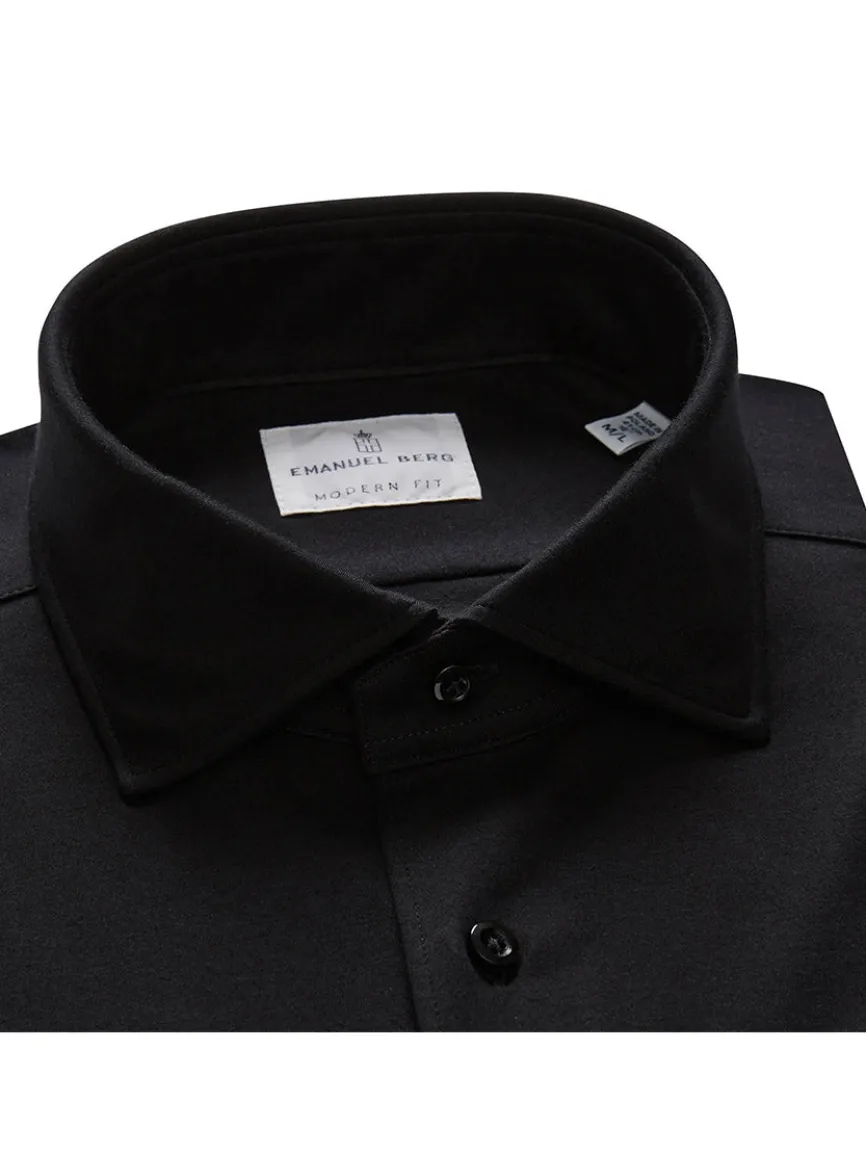 Emanuel Berg Modern 4Flex Stretch Knit Dress Shirt in Black