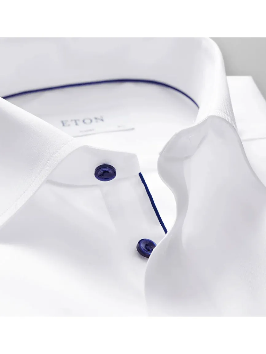 Eton Classic Fit White Twill Dress Shirt with Navy Details