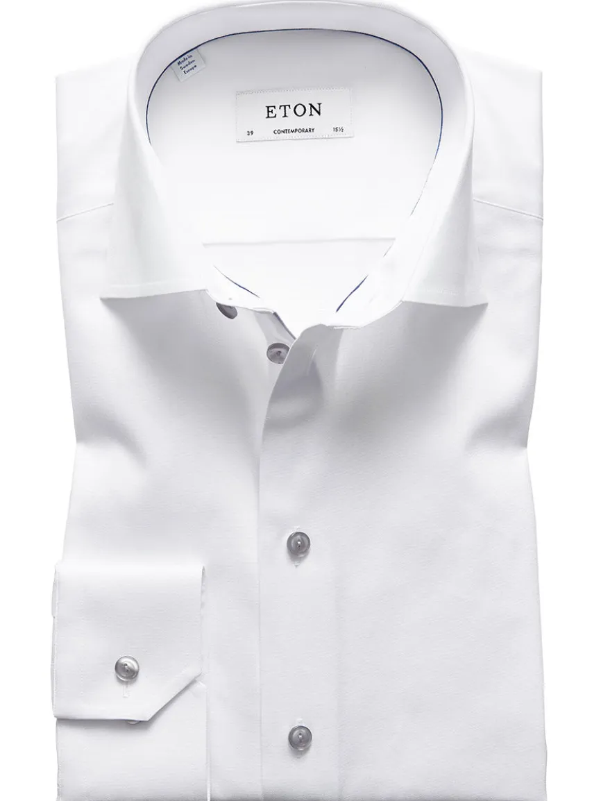 Eton Contemporary Fit White Twill Dress Shirt With Grey Details