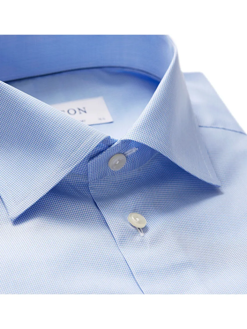 Eton Contemporary Fit Light Blue Houndstooth Dress Shirt