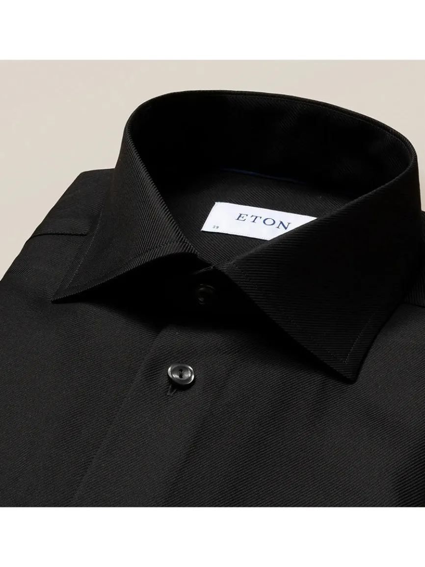 Eton Contemporary Fit Black Textured Twill Dress Shirt