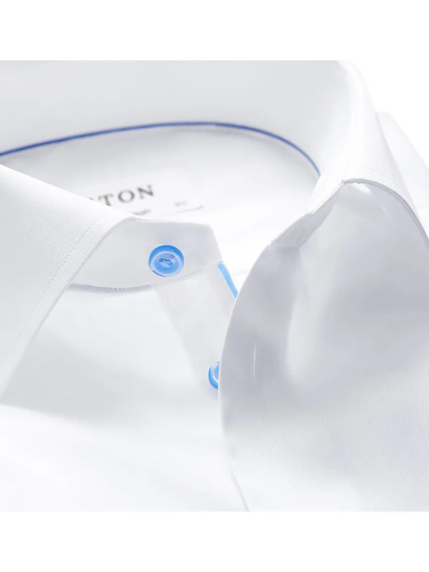 Eton Contemporary Fit White Twill Dress Shirt With Blue Details