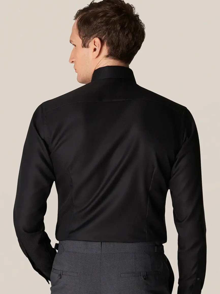 Eton Slim Fit Black Textured Twill Dress Shirt