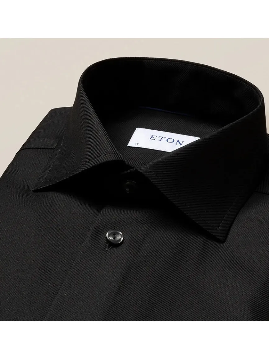 Eton Slim Fit Black Textured Twill Dress Shirt