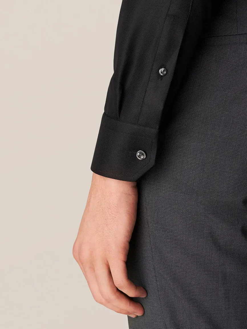 Eton Slim Fit Black Textured Twill Dress Shirt