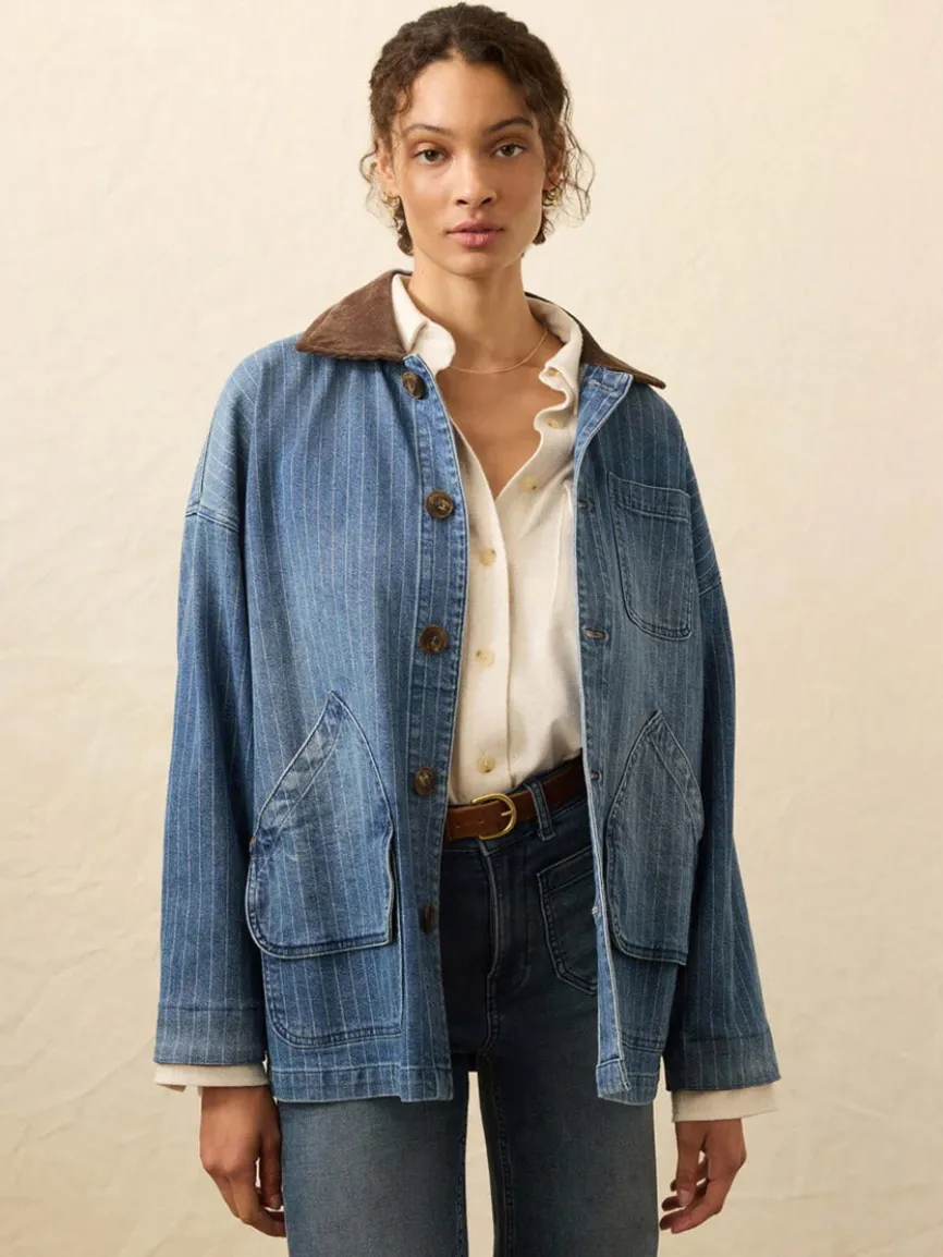 Faherty Brand Sunwashed Denim Barn Jacket in Dusk Stripe Wash