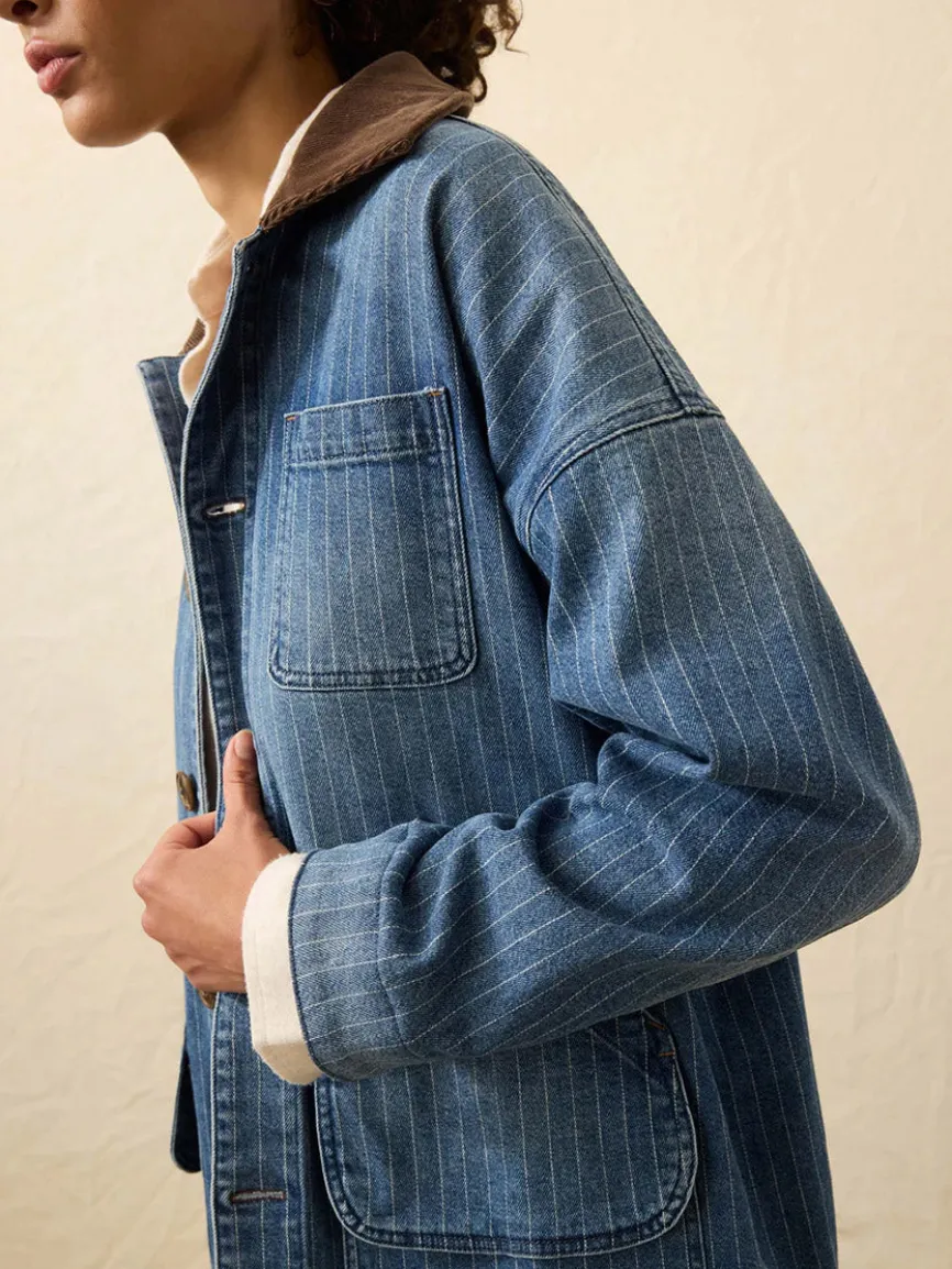 Faherty Brand Sunwashed Denim Barn Jacket in Dusk Stripe Wash