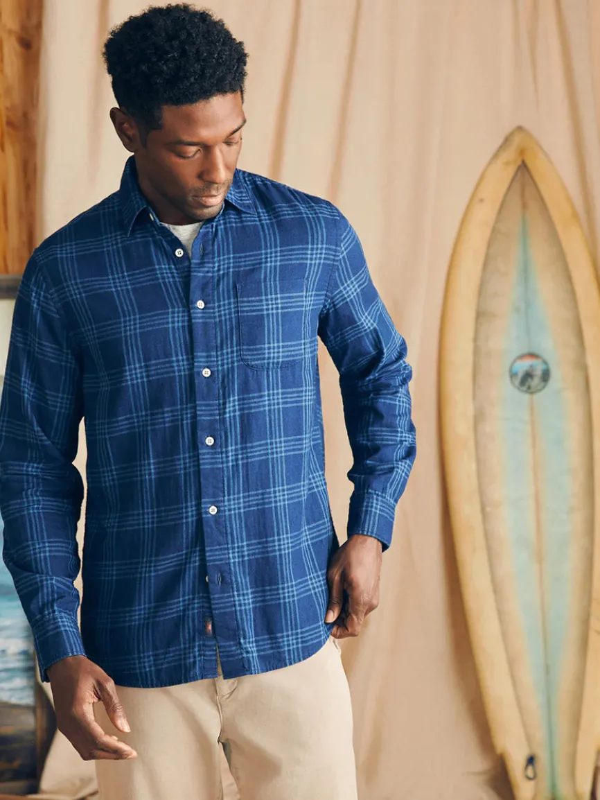 Faherty Brand Sunwashed Chambray Shirt in Navy Night Windowpane