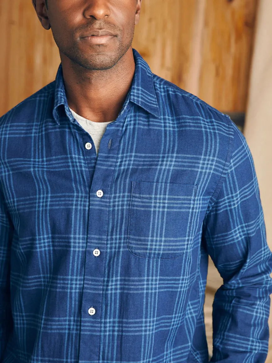 Faherty Brand Sunwashed Chambray Shirt in Navy Night Windowpane