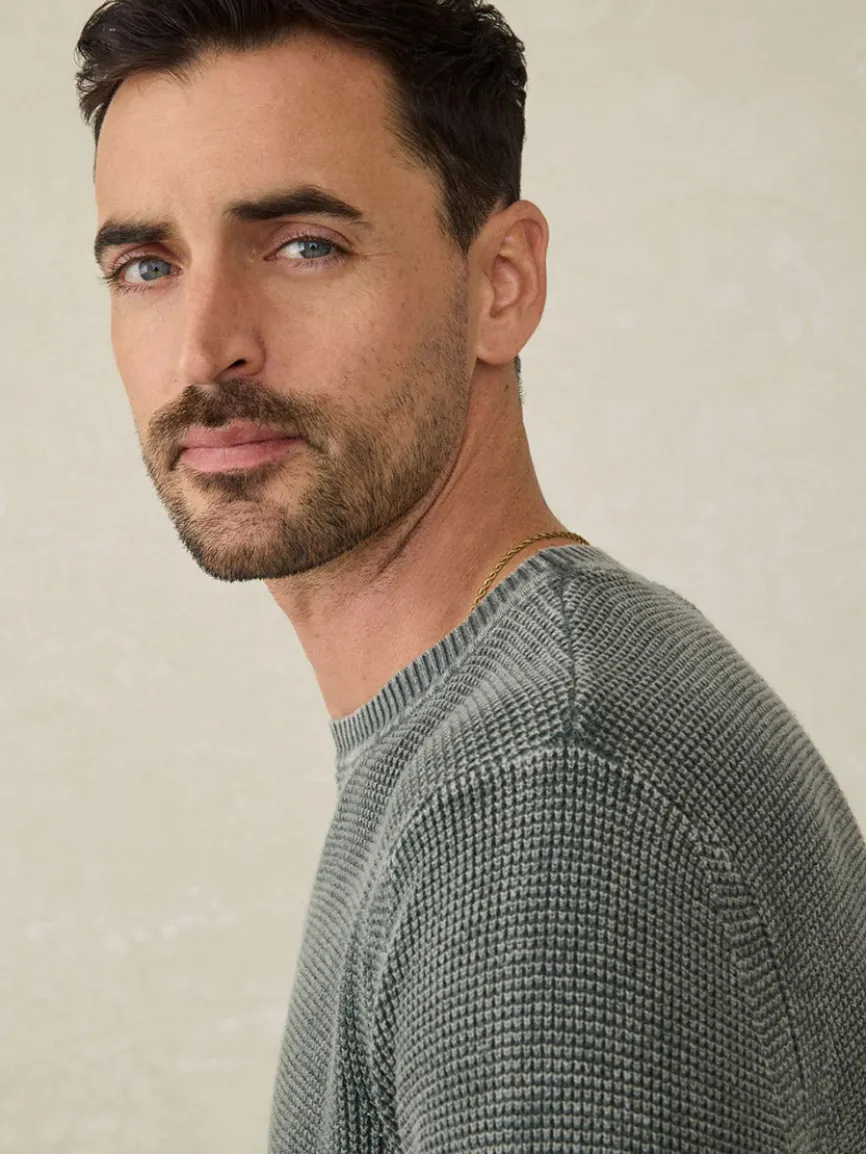 Faherty Brand Sunwashed Crewneck Sweater in Mountain Olive
