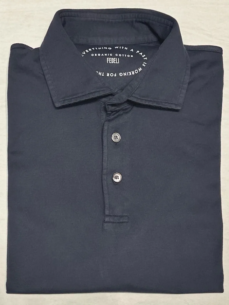 Fedeli Zero Organic Cotton Short Sleeve Polo in Navy