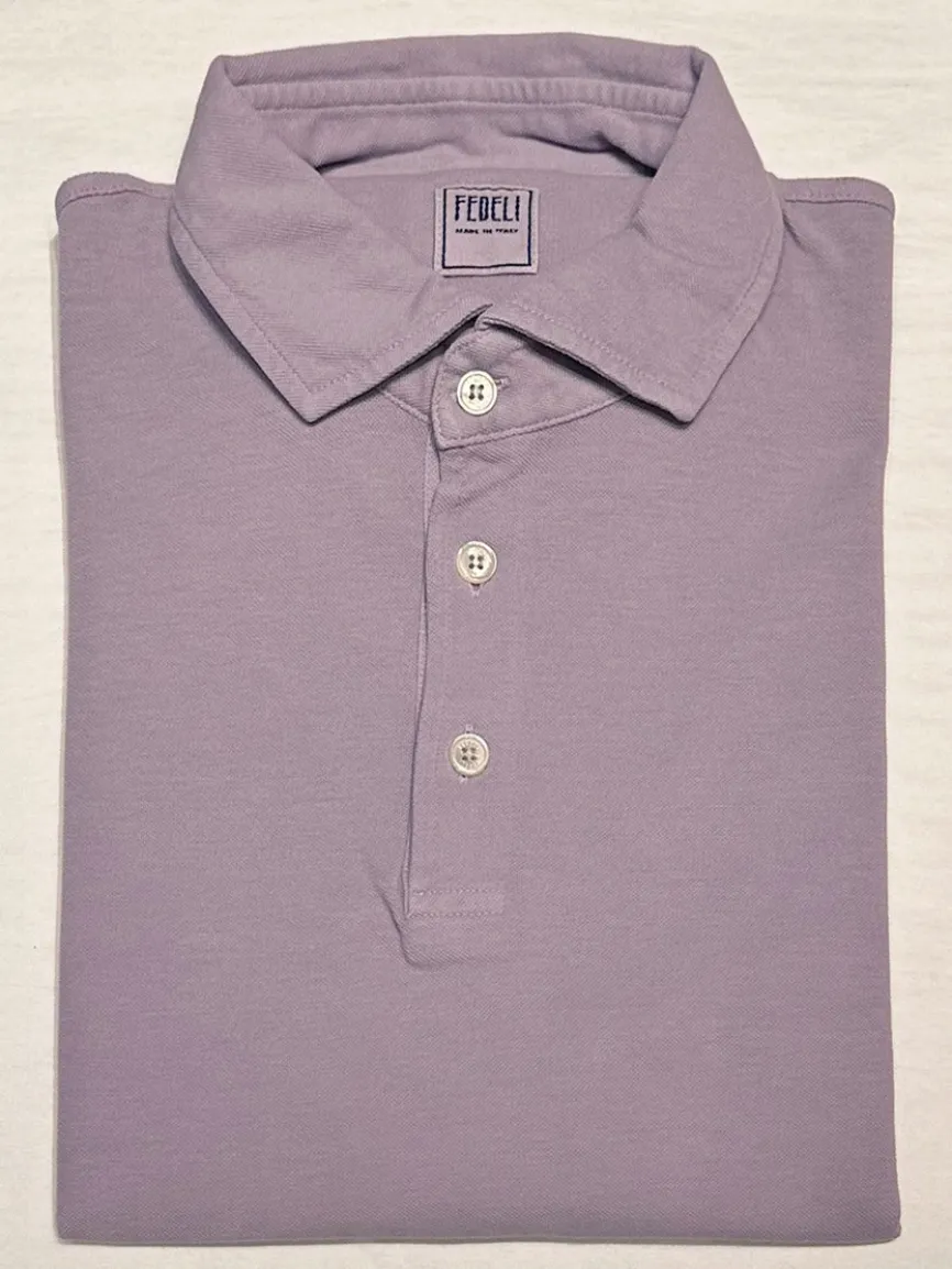 Fedeli Zero Superlight Pique Short Sleeve Polo in Lilac