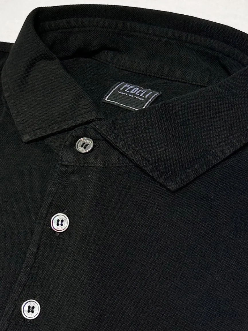 Fedeli Zero Superlight Pique Short Sleeve Polo in Black
