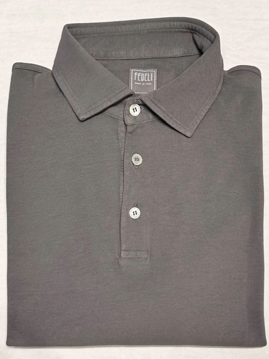 Fedeli Zero Superlight Pique Short Sleeve Polo in Grey