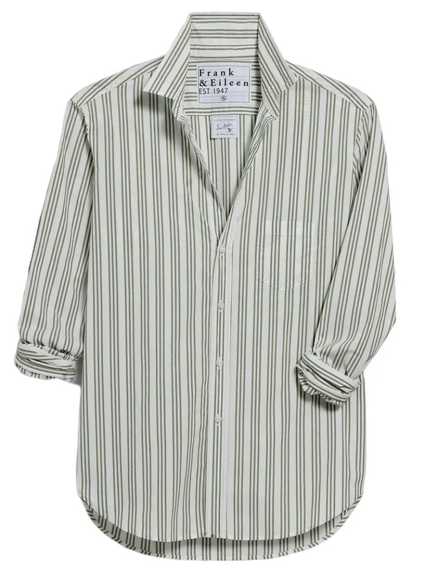 Frank & Eileen Eileen Relaxed Button-Up Shirt in Army Green & Beige Stripe