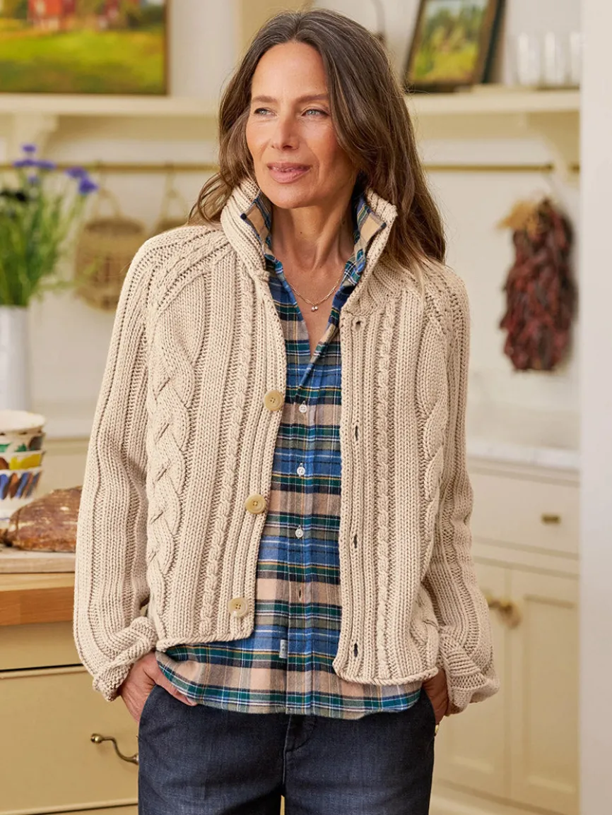 Frank & Eileen Mini Cotswolds Cropped Cable Knit Cardigan in Sand
