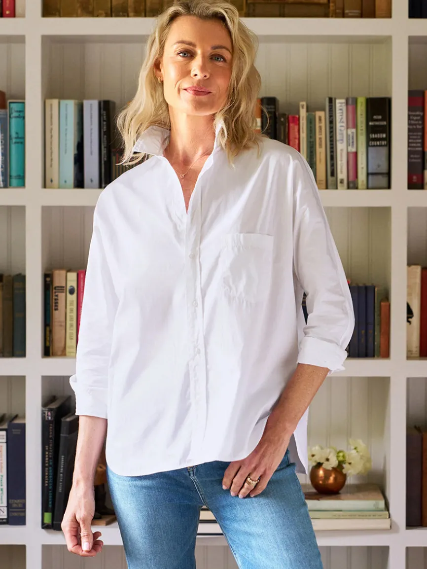 Frank & Eileen Oona Continuous Sleeve Button-Up Shirt in White