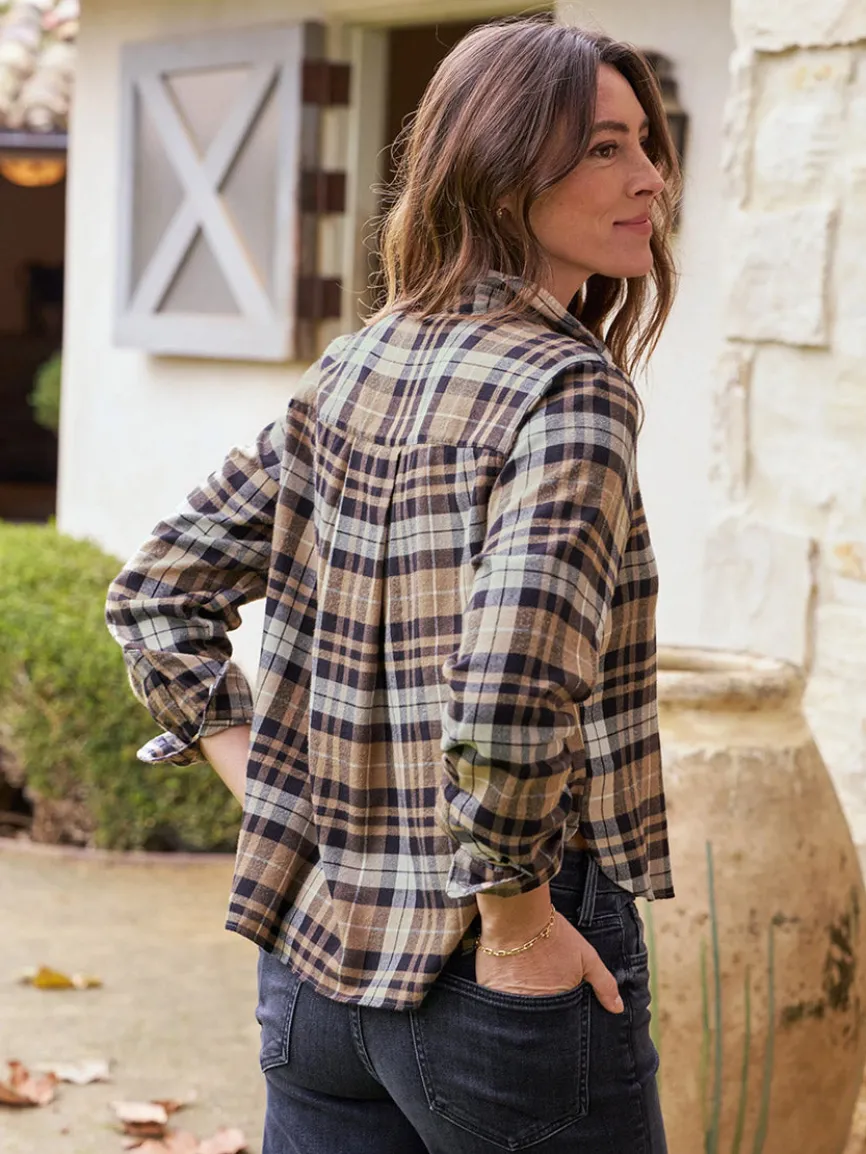 Frank & Eileen Silvio Untuckable Button-Up Shirt in Sand & Camel With Black Plaid