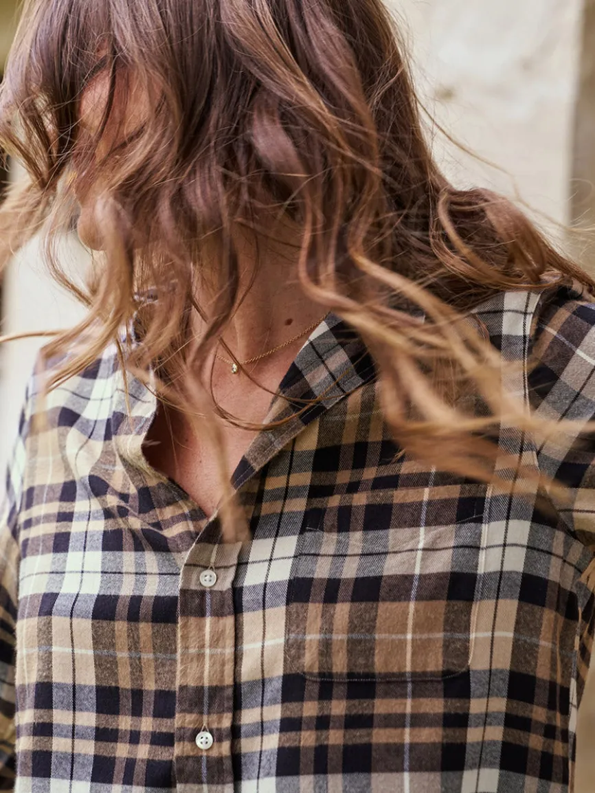 Frank & Eileen Silvio Untuckable Button-Up Shirt in Sand & Camel With Black Plaid