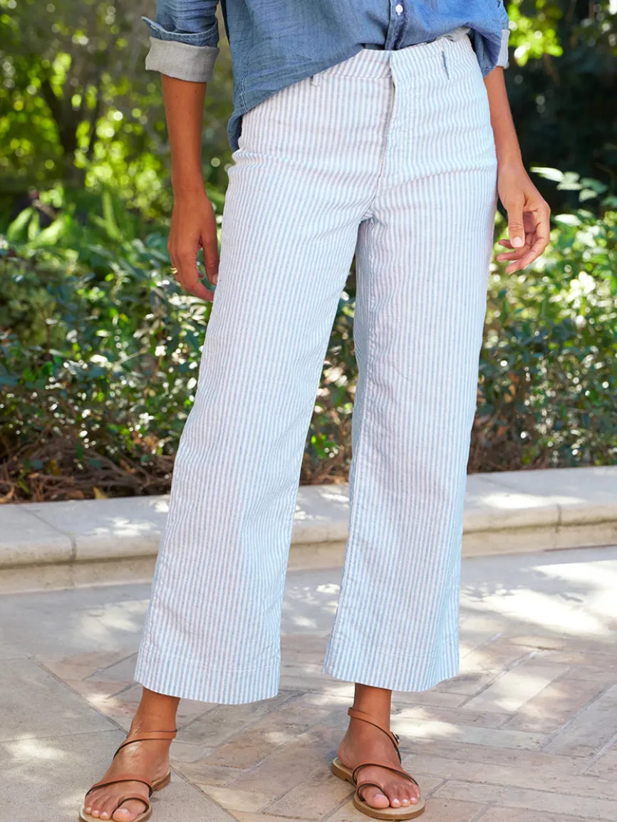 Frank & Eileen Wexford Wide-Leg Linen Pant in Blue and White Stripe