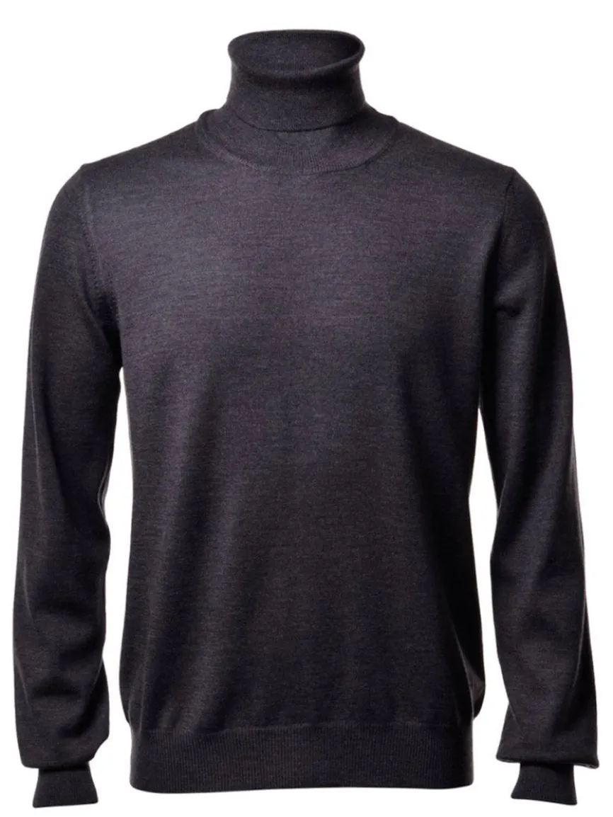 Gran Sasso Solid Merino Turtleneck in Charcoal