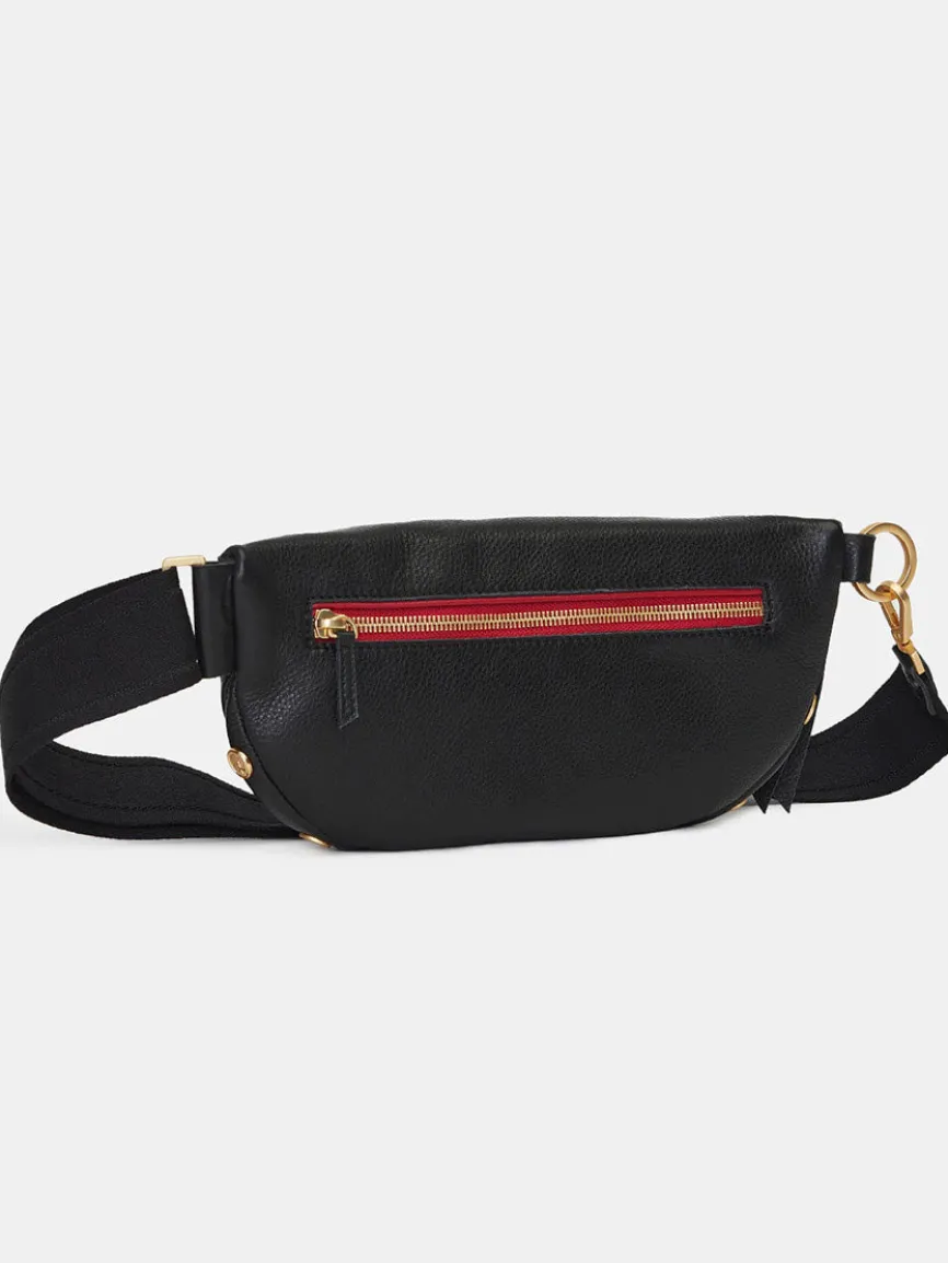 Hammitt Los Angeles Charles Crossbody Medium in Black/Brushed Gold/Red Zip