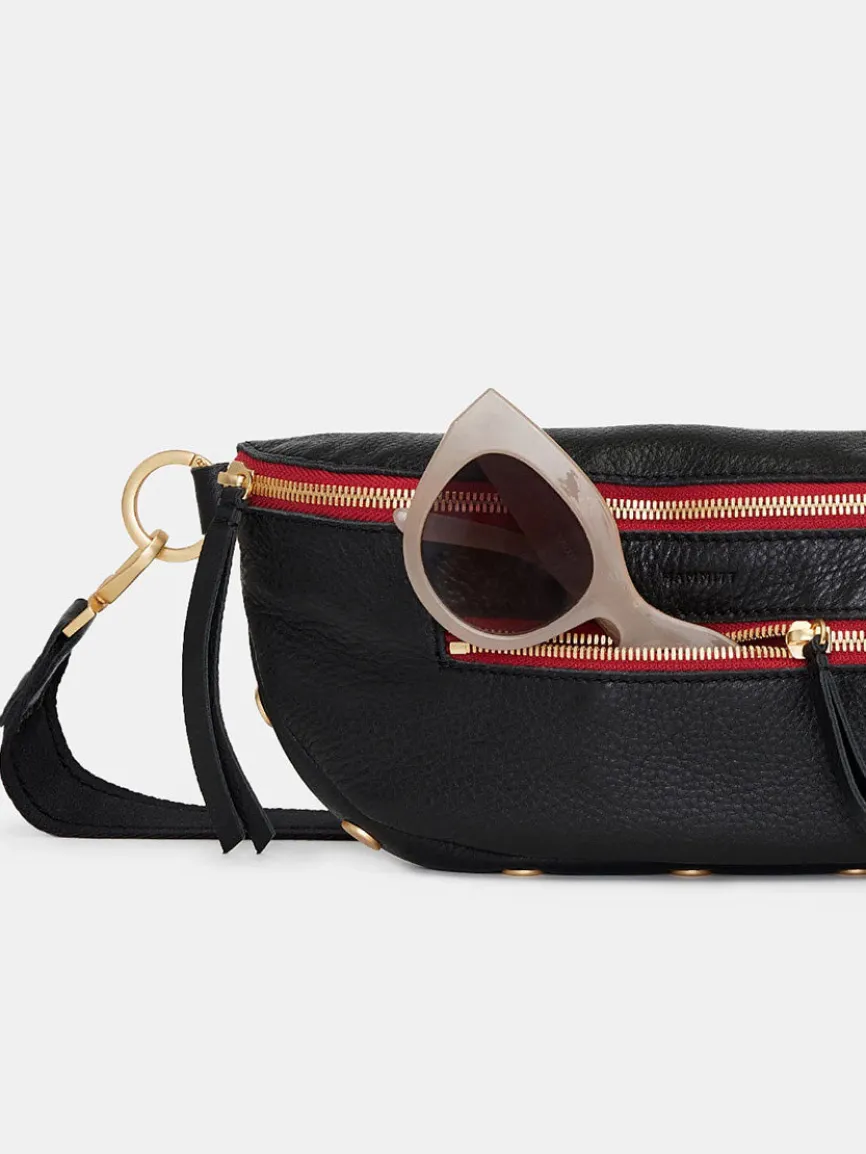 Hammitt Los Angeles Charles Crossbody Medium in Black/Brushed Gold/Red Zip