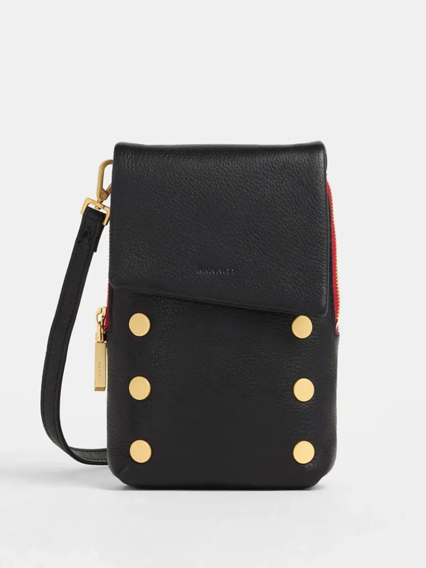 Hammitt Los Angeles VIP Mobile in Black/Brushed Gold/Red Zip