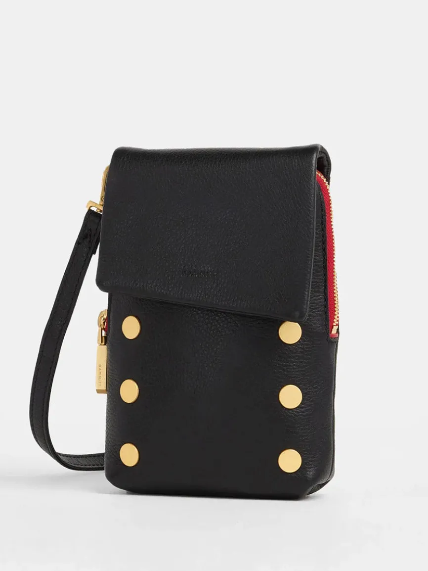 Hammitt Los Angeles VIP Mobile in Black/Brushed Gold/Red Zip