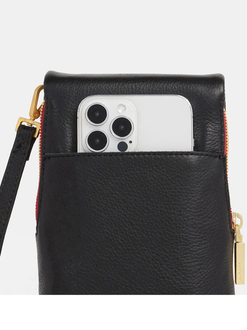 Hammitt Los Angeles VIP Mobile in Black/Brushed Gold/Red Zip