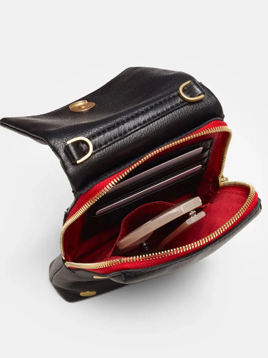 Hammitt Los Angeles VIP Mobile in Black/Brushed Gold/Red Zip