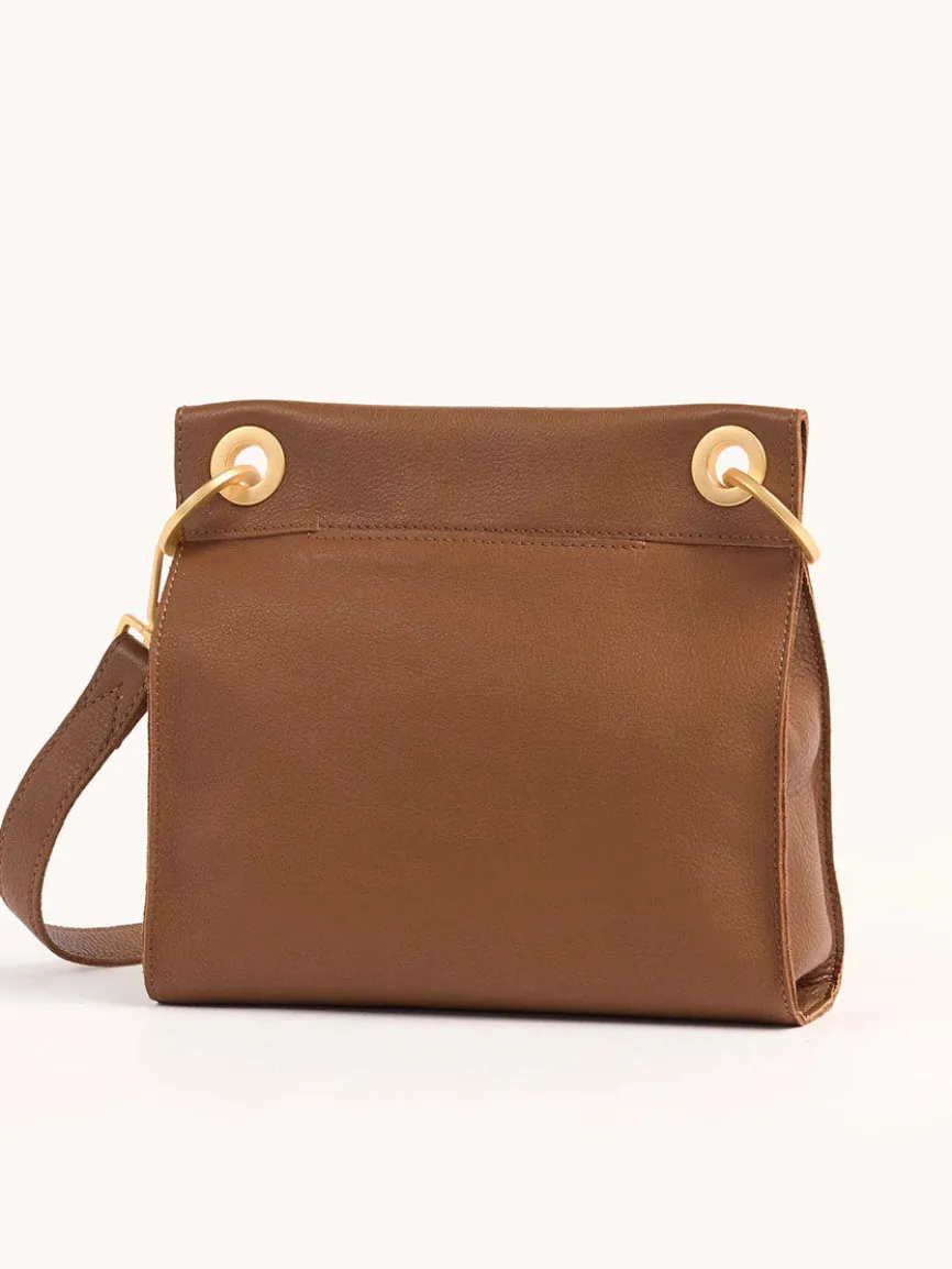 Hammitt Los Angeles Tony Medium Crossbody Bag in Mahogany Pebble/Brushed Gold w/Red Zip