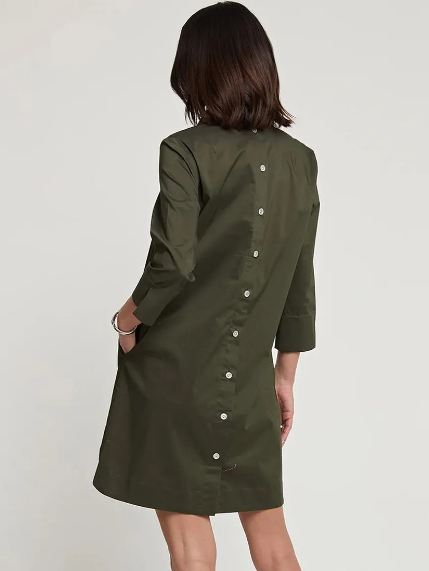Hinson Wu Aileen 3/4 Sleeve Button Back Dress in Oregano