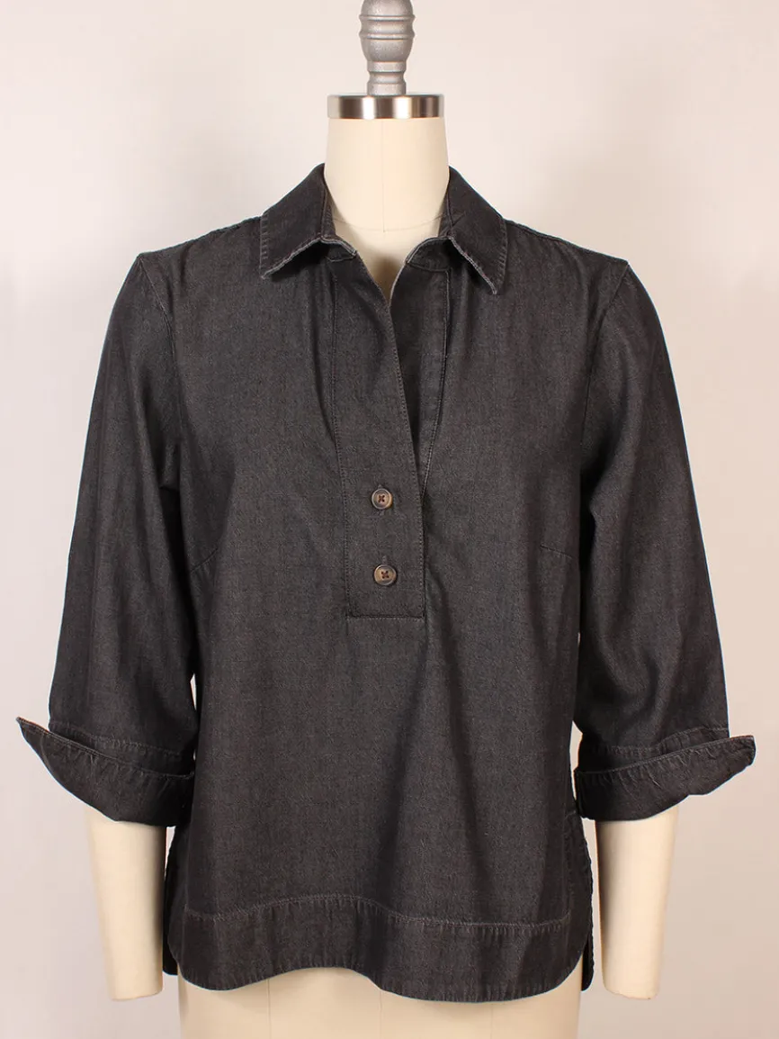 Hinson Wu Aileen 3/4 Sleeve Denim Shirt in Black Wash