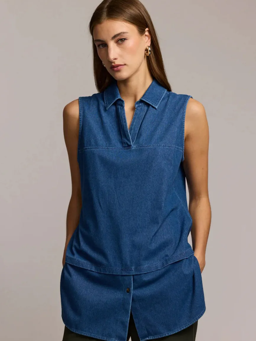 Hinson Wu Lea Sleeveless Knit Denim Foundation Layer in Medium Wash