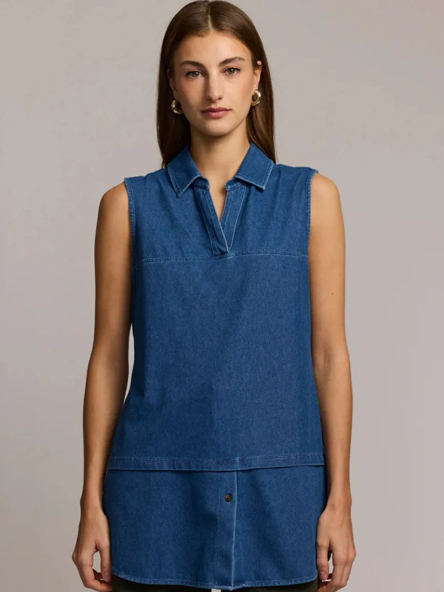 Hinson Wu Lea Sleeveless Knit Denim Foundation Layer in Medium Wash