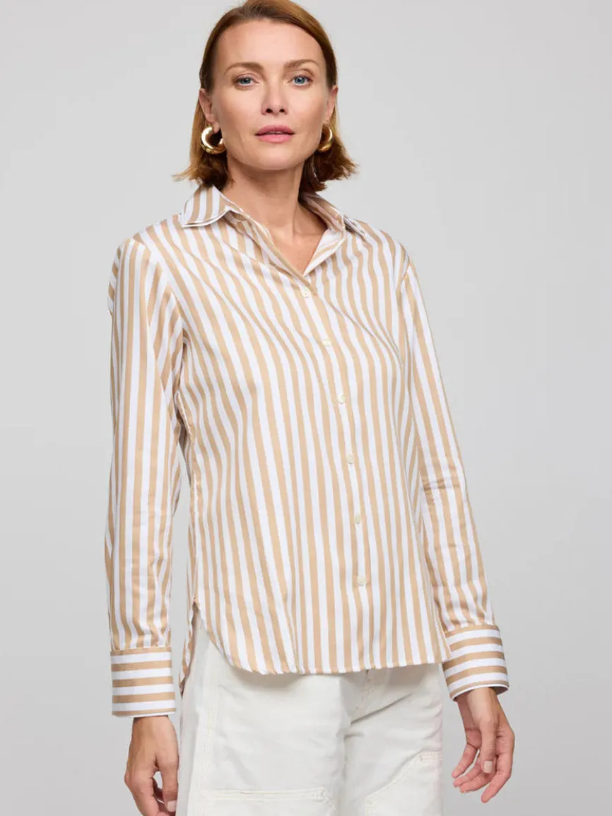 Hinson Wu Margot Long Sleeve Stripe Shirt in Latte/White